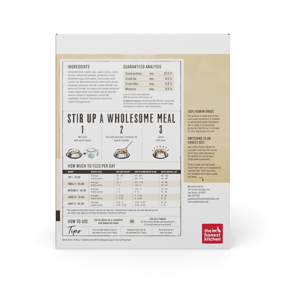 The Honest Kitchen Whole Grain Beef Recipe Dehydrated Dog Food