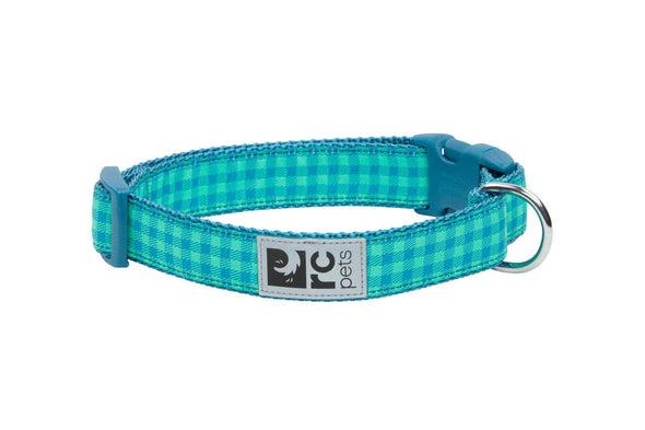 RC Pet Clip Collar for Dogs in Green Gingham Pattern