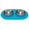 Messy Mutts Stainless Steel Double Dog Feeder With Non-Slip Silicone Base Blue