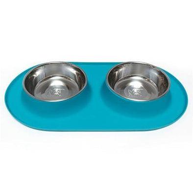 Messy Mutts Stainless Steel Double Dog Feeder With Non-Slip Silicone Base Blue