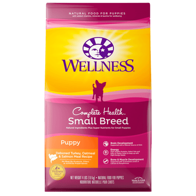 Wellness Complete Health Natural Small Breed Puppy Healthy Weight Turkey, Oatmeal and Salmon Meal Recipe Dry Dog Food