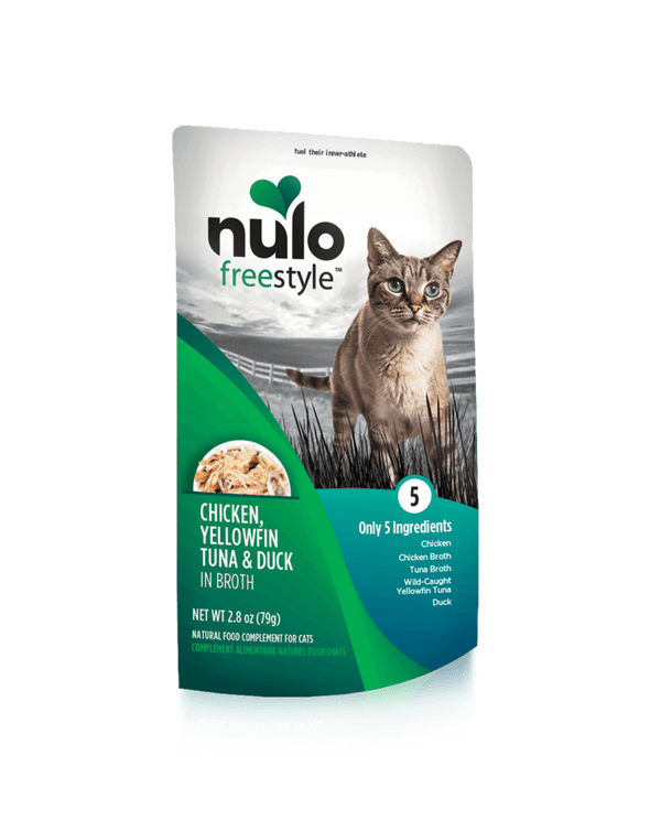 Nulo Freestyle Grain Free Chicken Yellowfin Tuna & Duck in Broth Meaty Cat Food Topper Pouch