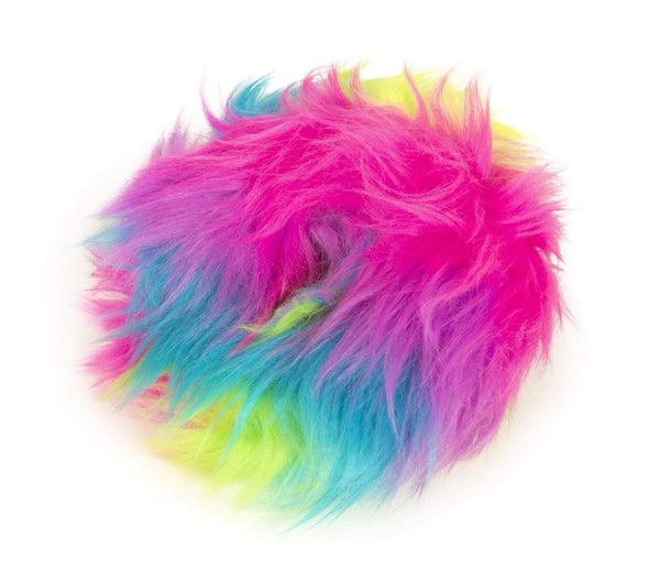goDog Rainbow Furballz Rings with Chew Guard Technology Durable Plush Squeaker Dog Toy