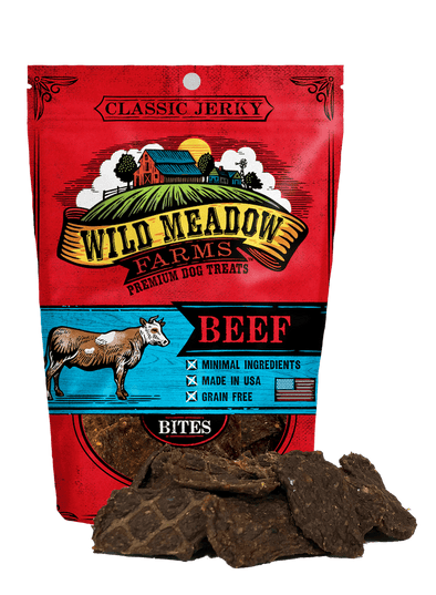 Wild Meadow Farms Classic Beef Jerky Bites Treats for Dogs