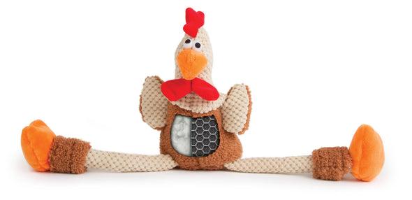 goDog Brown Checkers Skinny Brown Rooster with Chew Guard Technology Durable Plush Squeaker Dog Toy