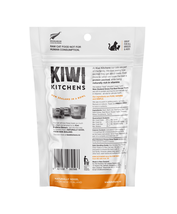 Kiwi Kitchens Raw Freeze Dried Beef Recipe Treats for Cats