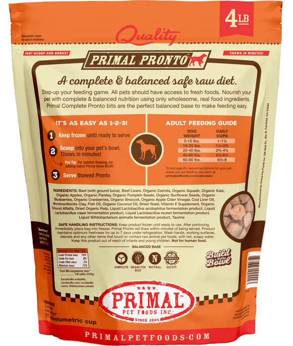 Primal Pronto Raw Frozen Beef Formula For Dogs
